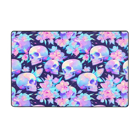Area Rugs For Living Room Decor - Pinkk Flower Crystal Skull Anti Slip Throw Washable Rugs 3x5 For Bedroom, Soft Indoor Carpet For Bedroom Living Room 60x39In