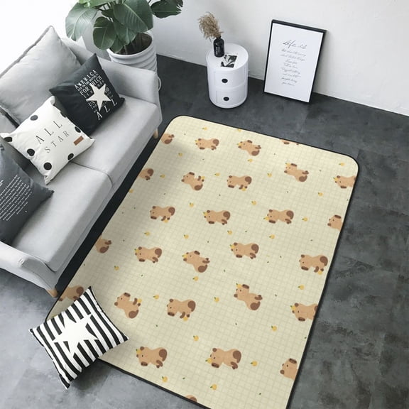 Area Rugs For Living Room Decor - Plaid Capybara Soft Anti Slip Throw Washable Rugs 5x7 For Bedroom, Indoor Carpet For Bedroom Living Room 80x58In