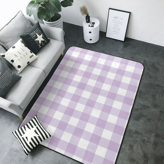 Area Rugs For Living Room Decor - Purple Checkboard Soft Anti Slip Throw Washable Rugs 5x7 For Bedroom, Indoor Carpet For Bedroom Living Room 80x58In