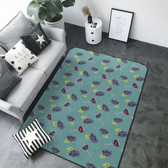 Area Rugs For Living Room Decor - Purple Grapes Pattern Soft Anti Slip Throw Washable Rugs 5x7 For Bedroom, Indoor Carpet For Bedroom Living Room 80x58In