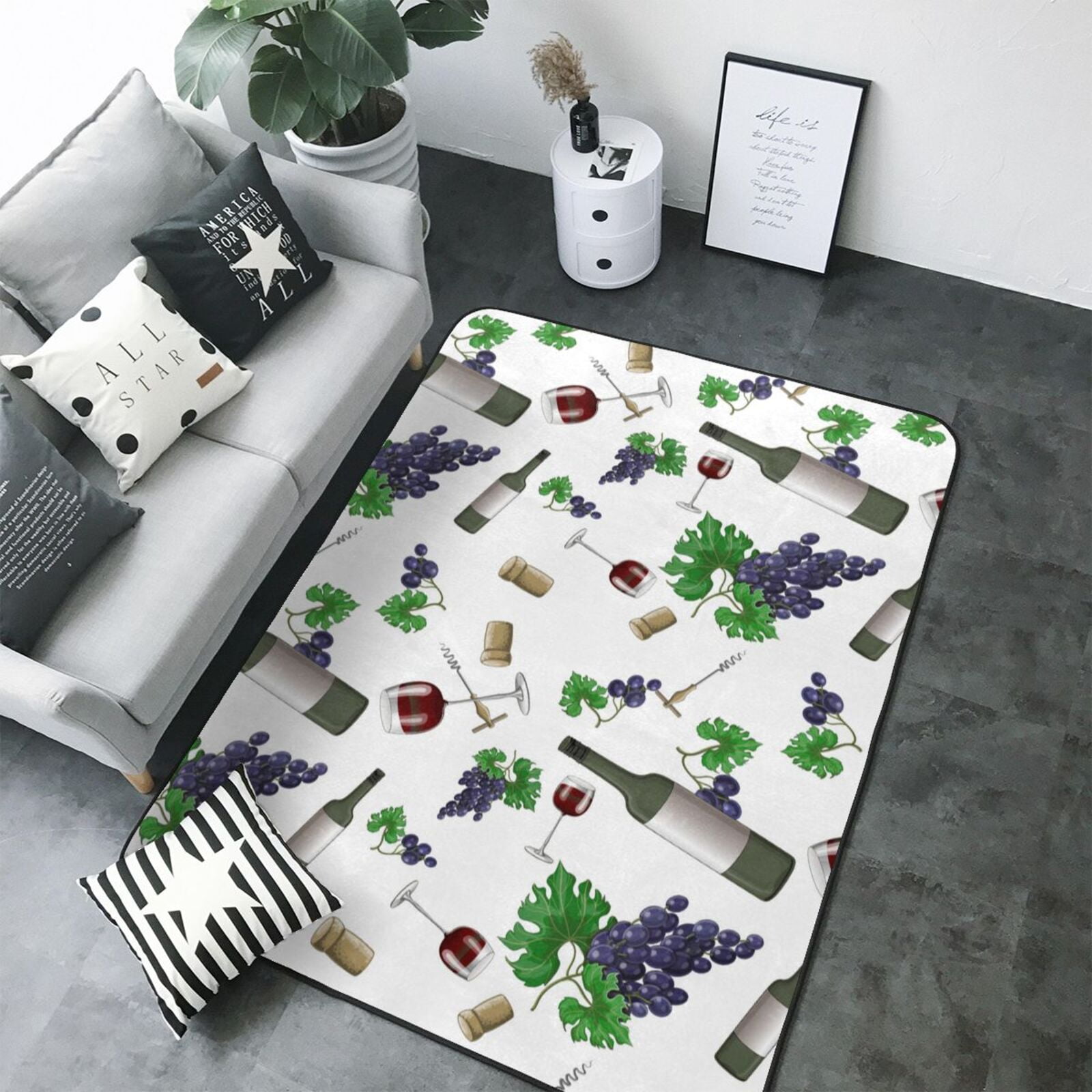 Area Rugs For Living Room Decor - Purple Wine Print Anti Slip Throw ...