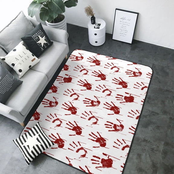 Area Rugs For Living Room Decor - Red Bloody Scary Hands2 Soft Anti Slip Throw Washable Rugs 5x7 For Bedroom, Indoor Carpet For Bedroom Living Room 80x58In