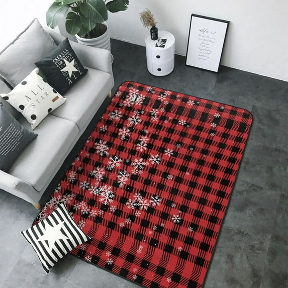 Area Rugs For Living Room Decor - Red Buffalo Plaid Soft Anti Slip Throw Washable Rugs 5x7 For Bedroom, Indoor Carpet For Bedroom Living Room 80x58In