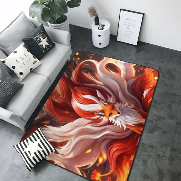 Area Rugs For Living Room Decor - Red Leaf Flame Fox Soft Anti Slip Throw Washable Rugs 5x7 For Bedroom, Indoor Carpet For Bedroom Living Room 80x58In