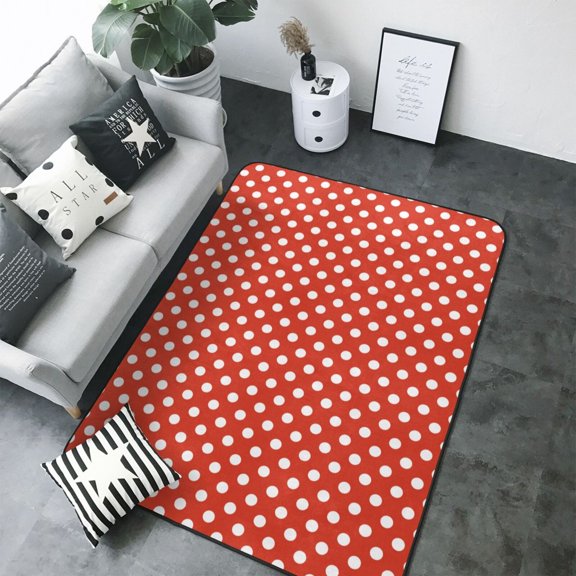 Area Rugs For Living Room Decor - Red white dot print Soft Anti Slip Throw Washable Rugs 5x7 For Bedroom, Indoor Carpet For Bedroom Living Room 80x58In