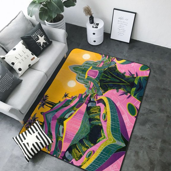 Area Rugs For Living Room Decor - Retro Futuristic Landscape Soft Anti Slip Throw Washable Rugs 5x7 For Bedroom, Indoor Carpet For Bedroom Living Room 80x58In