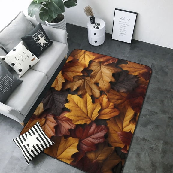 Area Rugs For Living Room Decor - Rich Autumn Maple Leaf Texture Soft Anti Slip Throw Washable Rugs 5x7 For Bedroom, Indoor Carpet For Bedroom Living Room 80x58In