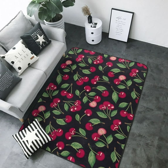 Area Rugs For Living Room Decor - Ripe Red Cherry Soft Anti Slip Throw Washable Rugs 5x7 For Bedroom, Indoor Carpet For Bedroom Living Room 80x58In