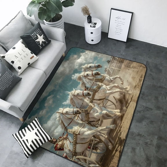Area Rugs For Living Room Decor - Roman Chariot Horse Race Soft Anti Slip Throw Washable Rugs 5x7 For Bedroom, Indoor Carpet For Bedroom Living Room 80x58In