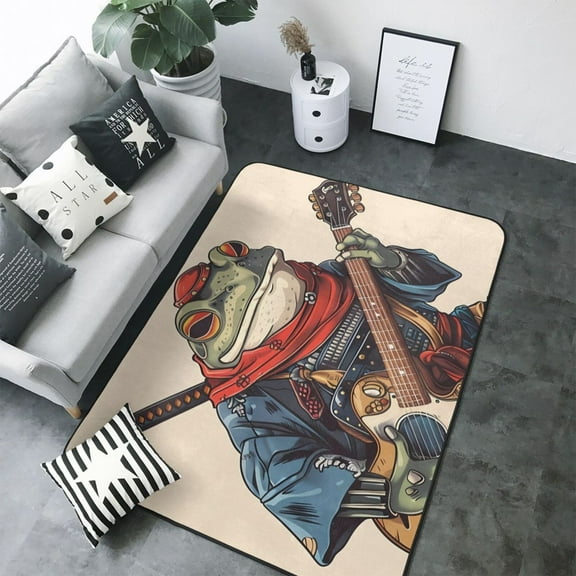 Area Rugs For Living Room Decor - Samurai Frog Guitar Soft Anti Slip Throw Washable Rugs 5x7 For Bedroom, Indoor Carpet For Bedroom Living Room 80x58In