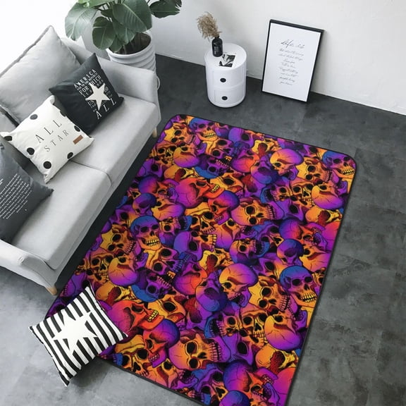 Area Rugs For Living Room Decor - Skull Print P Soft Anti Slip Throw Washable Rugs 5x7 For Bedroom, Indoor Carpet For Bedroom Living Room 80x58In