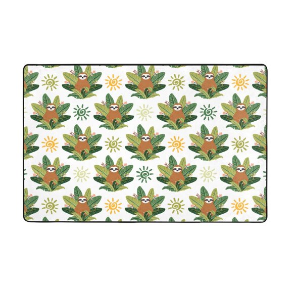 Area Rugs For Living Room Decor - Sloth Sitting Tropical Leaves Anti Slip Throw Washable Rugs 3x5 For Bedroom, Soft Indoor Carpet For Bedroom Living Room 60x39In