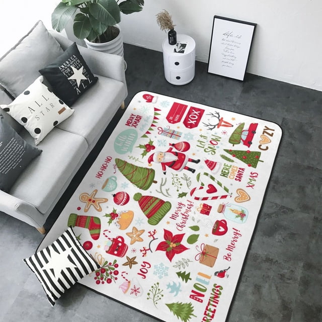 Area Rugs For Living Room Decor, Snowflakes Santa Claus Christmas Tree