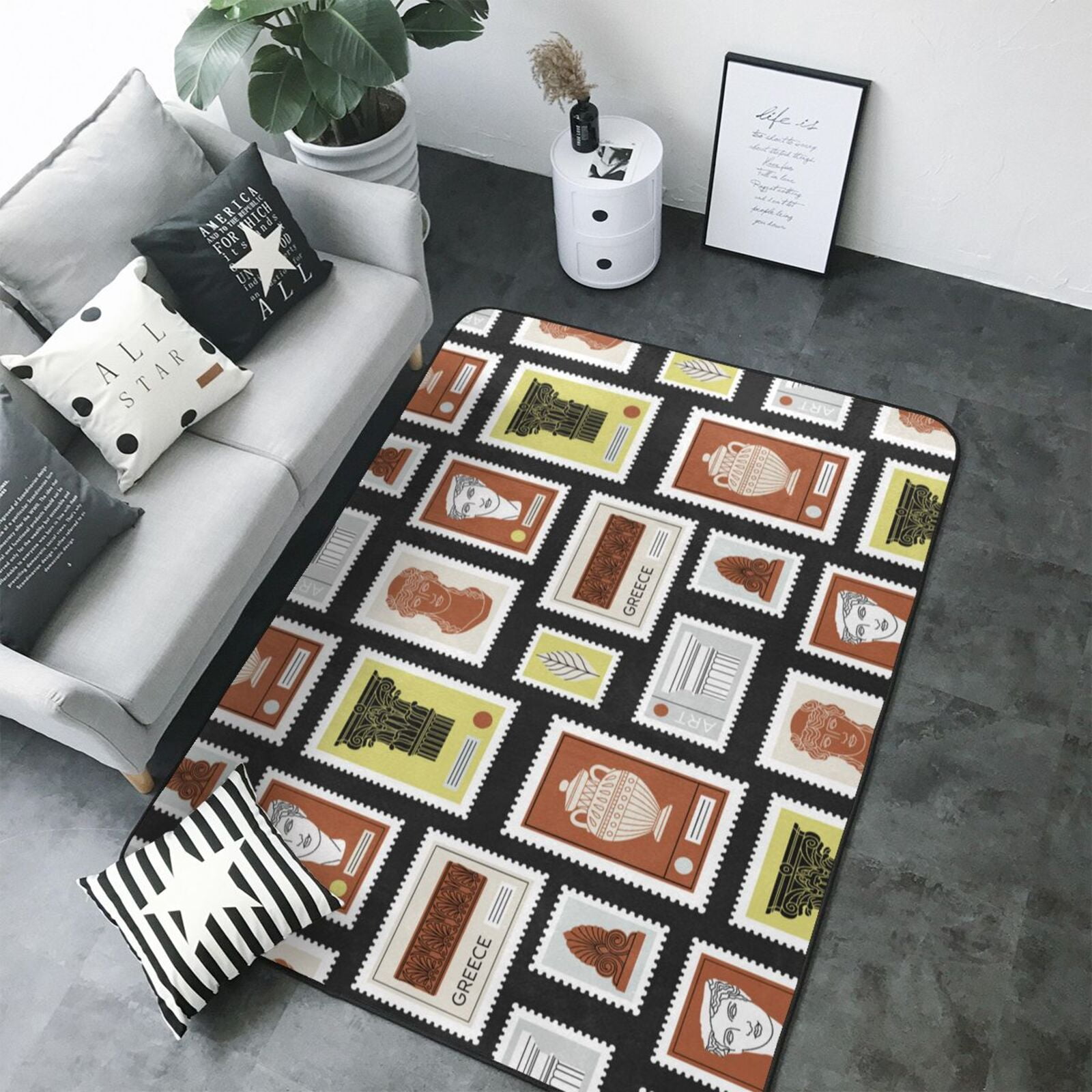Area Rugs For Living Room Decor - Stamp Pattern colorful Soft Anti Slip ...