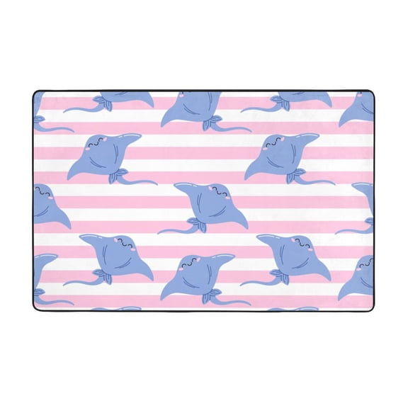 Area Rugs For Living Room Decor - Stingray Pink Stripes Cute Anti Slip Throw Washable Rugs 3x5 For Bedroom, Soft Indoor Carpet For Bedroom Living Room 60x39In