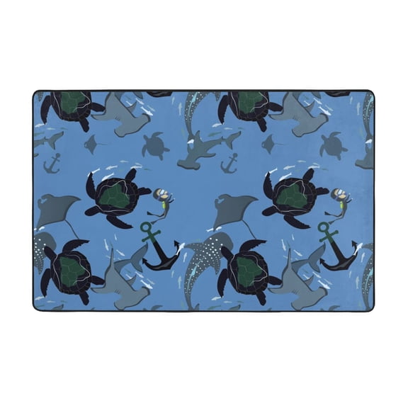 Area Rugs For Living Room Decor - Stingrays Hammerhead Shark Anchor Anti Slip Throw Washable Rugs 3x5 For Bedroom, Soft Indoor Carpet For Bedroom Living Room 60x39In