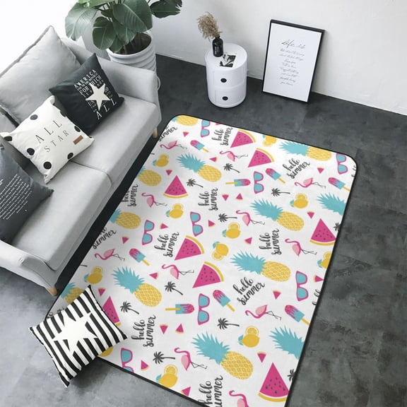 Area Rugs For Living Room Decor - Summer Bird Pineapple Soft Anti Slip Throw Washable Rugs 5x7 For Bedroom, Indoor Carpet For Bedroom Living Room 80x58In