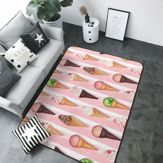 Area Rugs For Living Room Decor - Summer Ice Cream Pink Soft Anti Slip Throw Washable Rugs 5x7 For Bedroom, Indoor Carpet For Bedroom Living Room 80x58In
