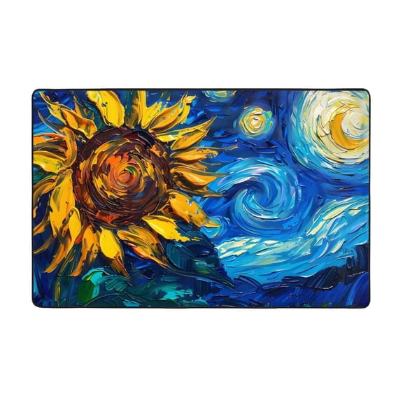 Area Rugs For Living Room Decor - Sunflower Starry Night Vibes Anti Slip Throw Washable Rugs 3x5 For Bedroom, Soft Indoor Carpet For Bedroom Living Room 60x39In
