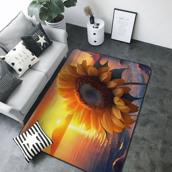 Area Rugs For Living Room Decor - Sunset Coast Sunflower Soft Anti Slip Throw Washable Rugs 5x7 For Bedroom, Indoor Carpet For Bedroom Living Room 80x58In