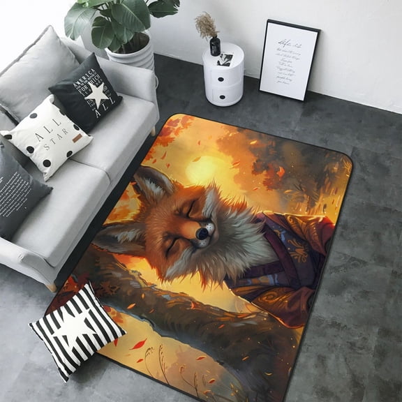 Area Rugs For Living Room Decor - Sunset Maple Tree Fox Soft Anti Slip Throw Washable Rugs 5x7 For Bedroom, Indoor Carpet For Bedroom Living Room 80x58In