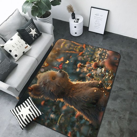 Area Rugs For Living Room Decor - Sunshine Butterfly Flower Bear Soft Anti Slip Throw Washable Rugs 5x7 For Bedroom, Indoor Carpet For Bedroom Living Room 80x58In