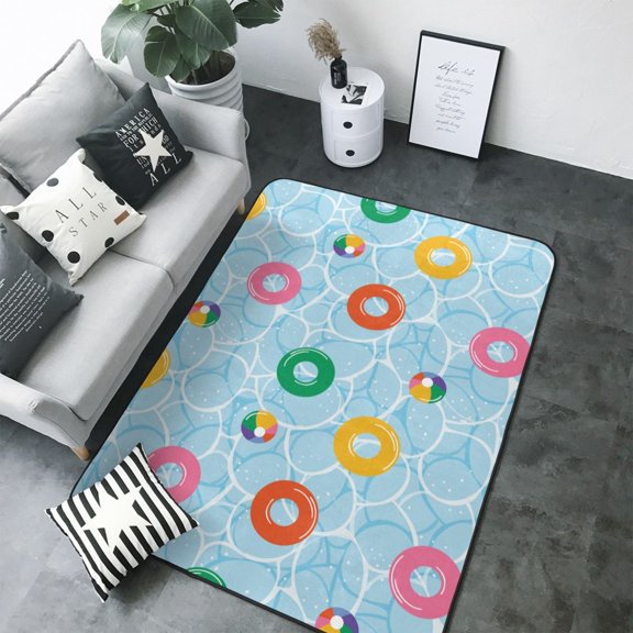 Area Rugs For Living Room Decor - Swim rings floating Soft Anti Slip Throw Washable Rugs 5x7 For Bedroom, Indoor Carpet For Bedroom Living Room 80x58In
