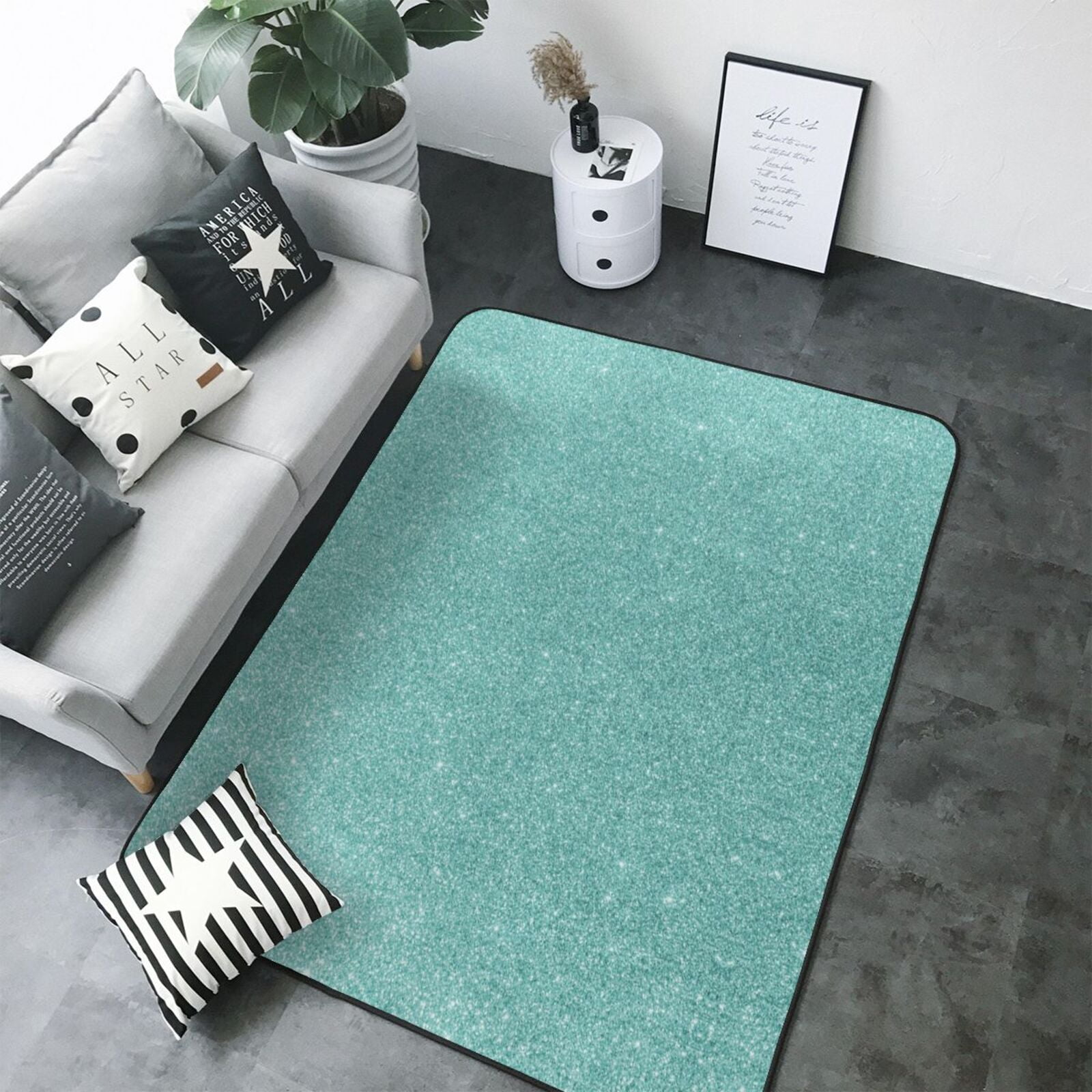 Area Rugs For Living Room Decor Teal Green Glitter Soft Anti Slip