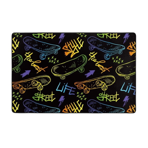 Area Rugs For Living Room Decor - Technology Lines Skateboard Letters Anti Slip Throw Washable Rugs 3x5 For Bedroom, Soft Indoor Carpet For Bedroom Living Room 60x39In