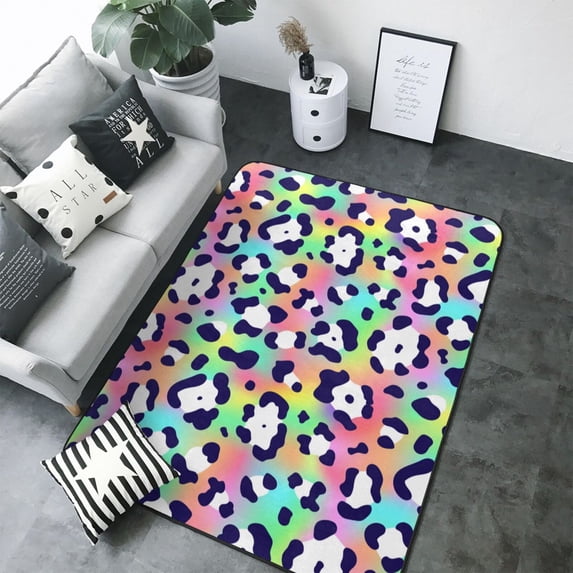 Area Rugs For Living Room Decor - Trendy rainbow cow print Soft Anti Slip Throw Washable Rugs 5x7 For Bedroom, Indoor Carpet For Bedroom Living Room 80x58In