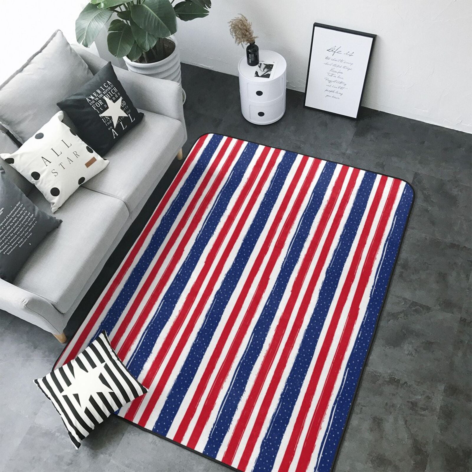 Area Rugs For Living Room Decor USA Colors Stripes Soft Anti Slip