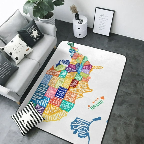 Area Rugs For Living Room Decor - USA MAP Soft Anti Slip Throw Washable Rugs 5x7 For Bedroom, Indoor Carpet For Bedroom Living Room 80x58In