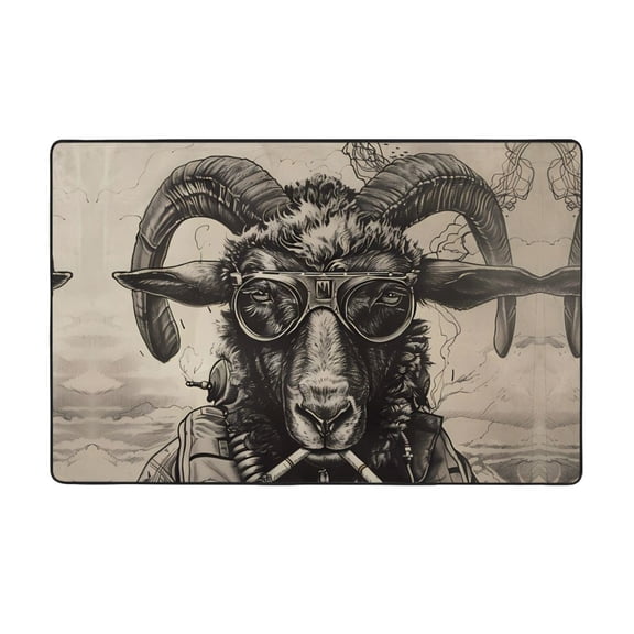 Area Rugs For Living Room Decor - Vintage Ram Pilot Anti Slip Throw Washable Rugs 3x5 For Bedroom, Soft Indoor Carpet For Bedroom Living Room 60x39In