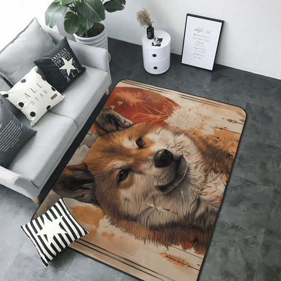 Area Rugs For Living Room Decor - Vintage Shiba Inu Art Soft Anti Slip Throw Washable Rugs 5x7 For Bedroom, Indoor Carpet For Bedroom Living Room 80x58In
