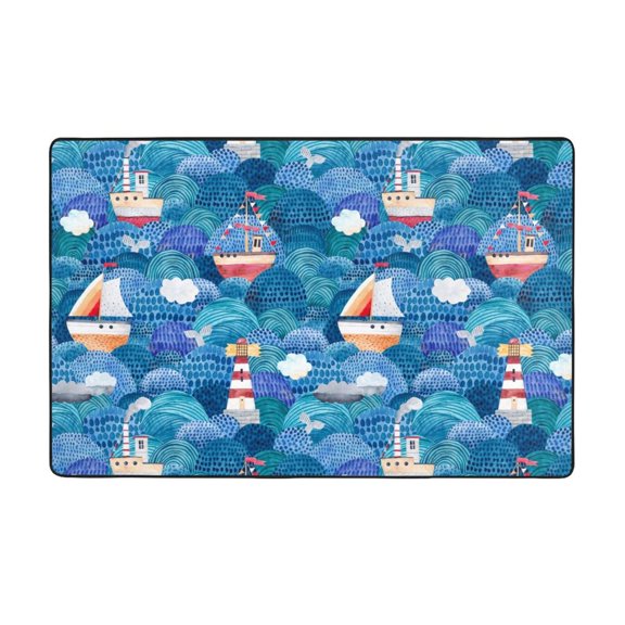 Area Rugs For Living Room Decor - Watercolor Ships Anti Slip Throw Washable Rugs 3x5 For Bedroom, Soft Indoor Carpet For Bedroom Living Room 60x39In