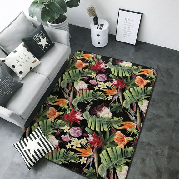 Area Rugs For Living Room Decor - Watercolor Tropical Flowers Soft Anti Slip Throw Washable Rugs 5x7 For Bedroom, Indoor Carpet For Bedroom Living Room 80x58In