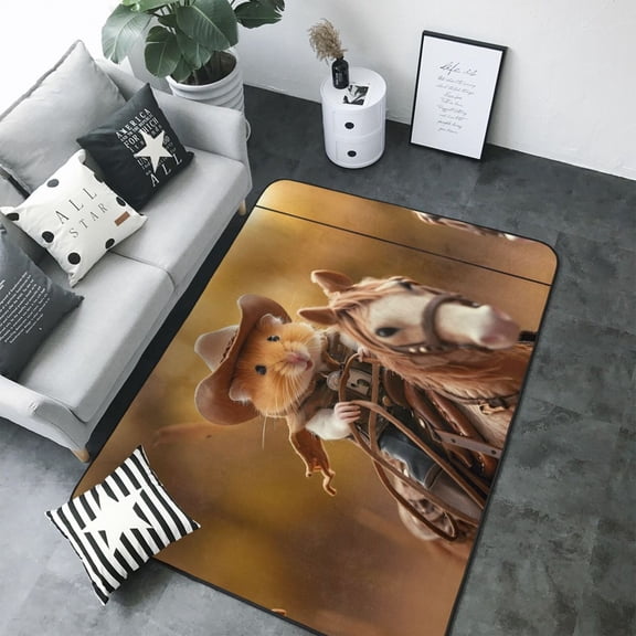 Area Rugs For Living Room Decor - Western Cowboy Guinea Pig Soft Anti Slip Throw Washable Rugs 5x7 For Bedroom, Indoor Carpet For Bedroom Living Room 80x58In