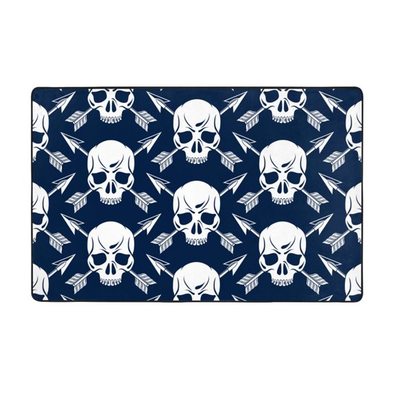 Area Rugs For Living Room Decor - White Arrow Skull Anti Slip Throw Washable Rugs 3x5 For Bedroom, Soft Indoor Carpet For Bedroom Living Room 60x39In