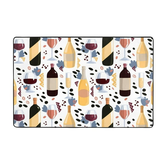 Area Rugs For Living Room Decor - Wine Bottles Glasses Anti Slip Throw Washable Rugs 3x5 For Bedroom, Indoor Soft Carpet For Bedroom Living Room 60x39In