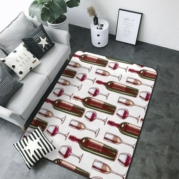 Area Rugs For Living Room Decor - Wine Glasses and Bottles Prints Soft Anti Slip Throw Washable Rugs 5x7 For Bedroom, Indoor Carpet For Bedroom Living Room 80x58In