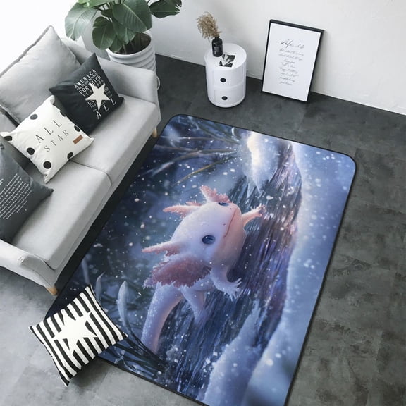 Area Rugs For Living Room Decor - Winter Axolotl in Frozen Pond B Soft Anti Slip Throw Washable Rugs 5x7 For Bedroom, Indoor Carpet For Bedroom Living Room 80x58In
