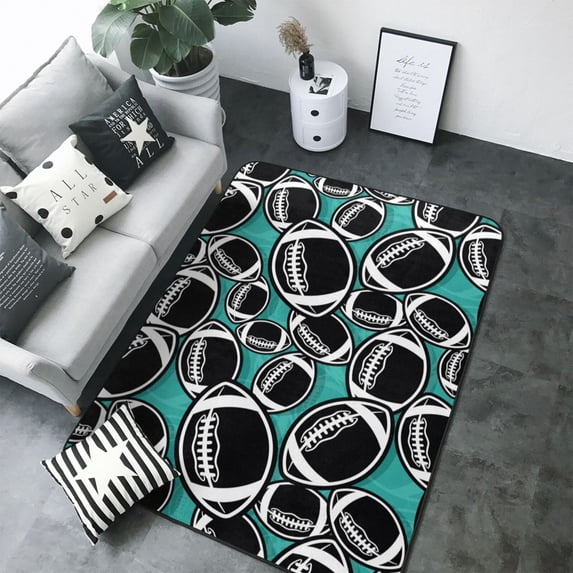 Area Rugs For Living Room Decor - black American football Rugby green Soft Anti Slip Throw Washable Rugs 5x7 For Bedroom, Indoor Carpet For Bedroom Living Room 80x58In