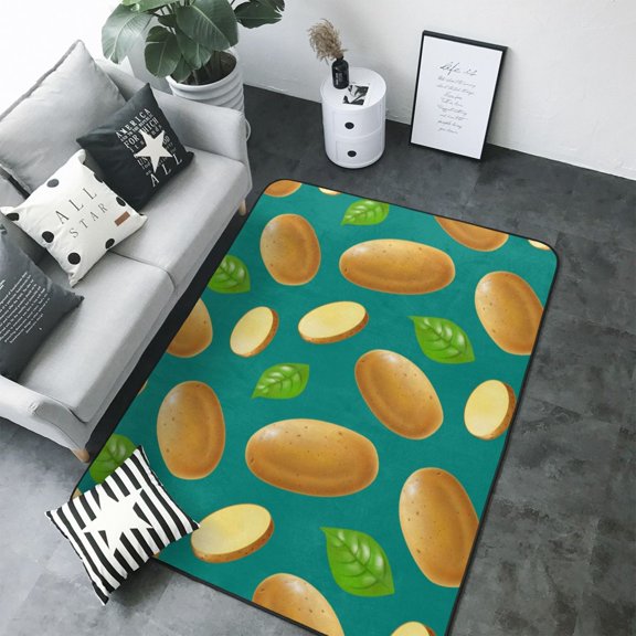 Area Rugs For Living Room Decor - cartoon Potato leaf Soft Anti Slip Throw Washable Rugs 5x7 For Bedroom, Indoor Carpet For Bedroom Living Room 80x58In