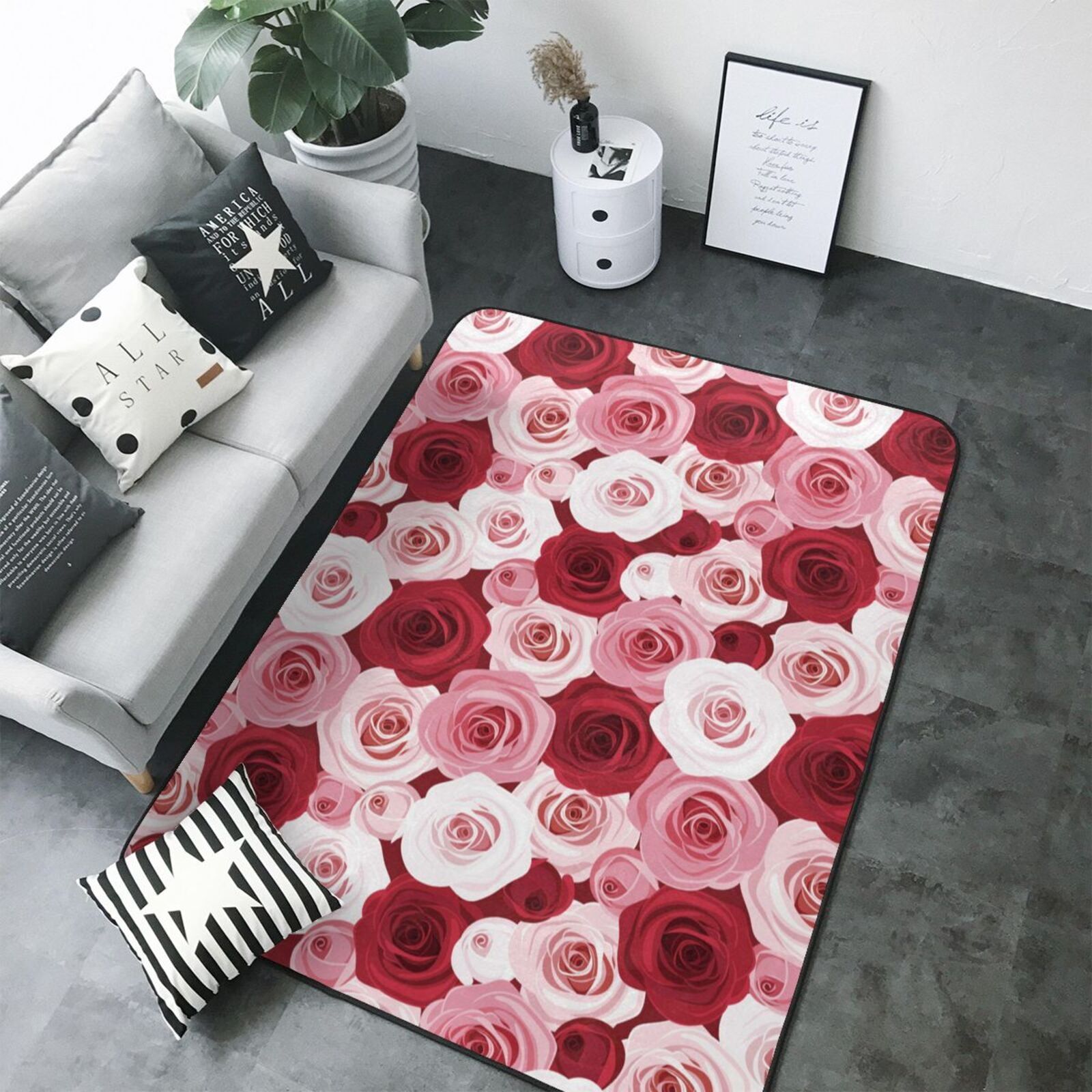 Area Rugs For Living Room Decor colorful roses pink Anti Slip Throw