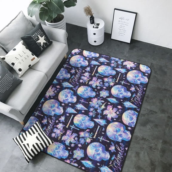Area Rugs For Living Room Decor - crystal cool Skull flower Soft Anti Slip Throw Washable Rugs 5x7 For Bedroom, Indoor Carpet For Bedroom Living Room 80x58In