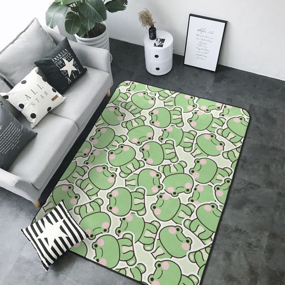 Area Rugs For Living Room Decor - cute frog sitting pose funny Soft Anti Slip Throw Washable Rugs 5x7 For Bedroom, Indoor Carpet For Bedroom Living Room 80x58In
