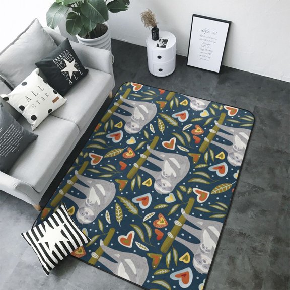 Area Rugs For Living Room Decor - cute sloth A Soft Anti Slip Throw Washable Rugs 5x7 For Bedroom, Indoor Carpet For Bedroom Living Room 80x58In