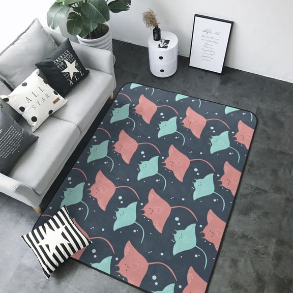 Area Rugs For Living Room Decor - cute stingrays polka dots Soft Anti Slip Throw Washable Rugs 5x7 For Bedroom, Indoor Carpet For Bedroom Living Room 80x58In