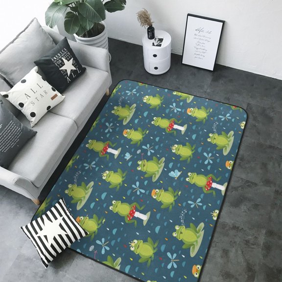 Area Rugs For Living Room Decor - funny frogs dragonfly Raining Soft Anti Slip Throw Washable Rugs 5x7 For Bedroom, Indoor Carpet For Bedroom Living Room 80x58In