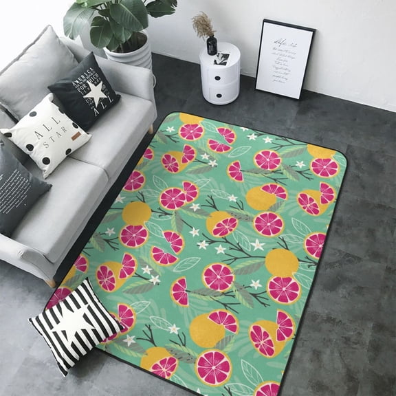 Area Rugs For Living Room Decor - grapefruit leaves_B Soft Anti Slip Throw Washable Rugs 5x7 For Bedroom, Indoor Carpet For Bedroom Living Room 80x58In
